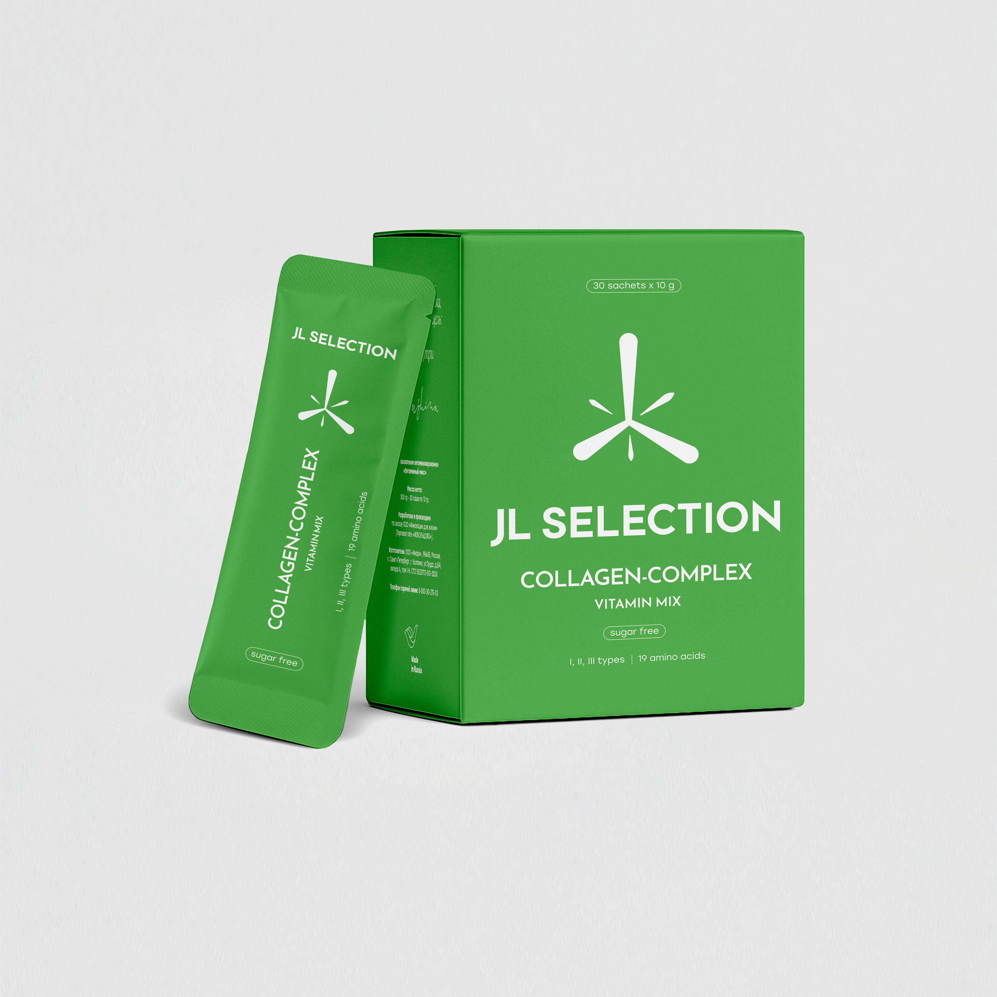 JL SELECTION, Коллаген-комплекс с витамином C, со вкусом яблока, лайма и ананаса, 30*10 г