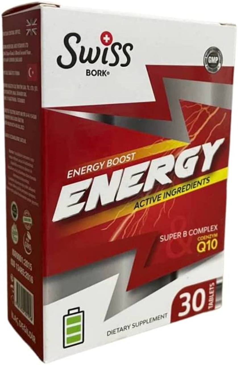 Swiss BORK, Мультивитаминный комплекс Energy (Q10+женьшень+K2+фолиевая кислота), таблетки, 30 шт.
