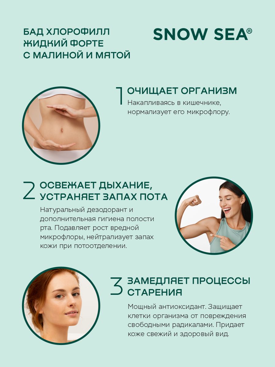 SNOW SEA®, Хлорофилл жидкий со вкусом мяты и малины (для детокса и похудения), жидкость, 450 мл