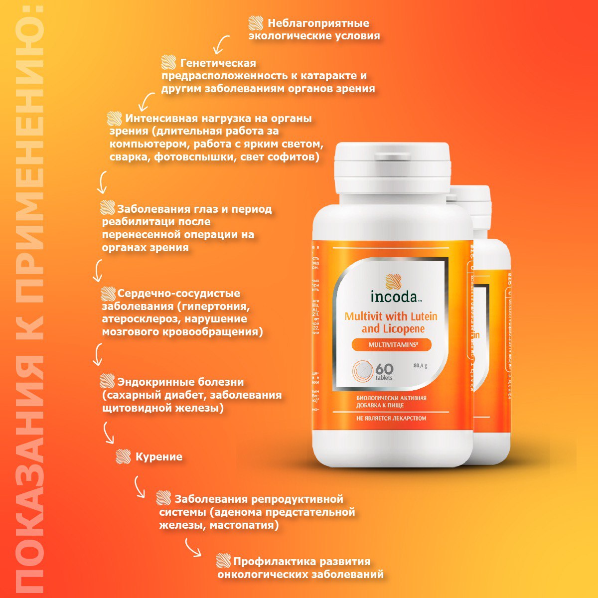 Incoda, Мультивитамины с лютеином и ликопином, таблетки, 60 шт.