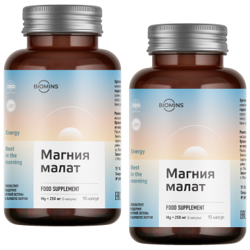 2 × Biomins, Магний (малат), капсулы, 90 шт.