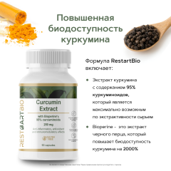 Restartbio, Куркумин Extract c пиперином, капсулы, 90 шт.