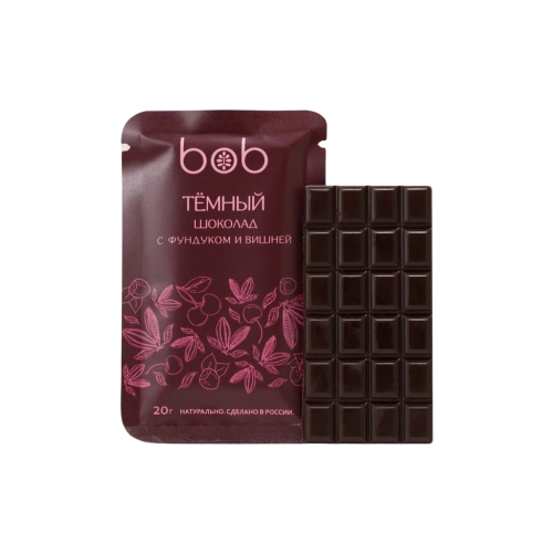 bob, Шоколад «Тёмный» с фундуком и вишней, 20 г