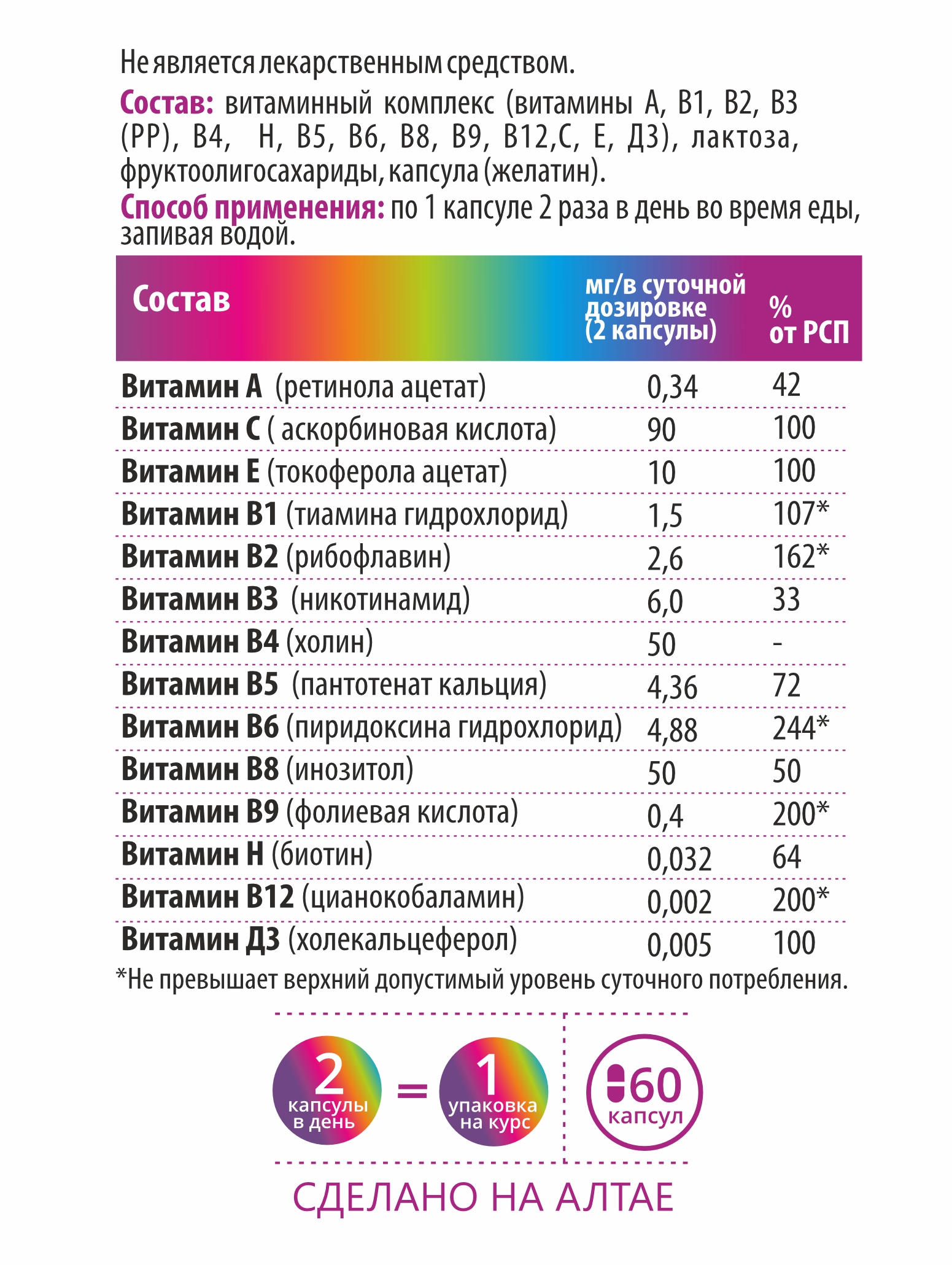 Алтай Простые решения, Комплекс Мультивитамин актив, капсулы, 60 шт.