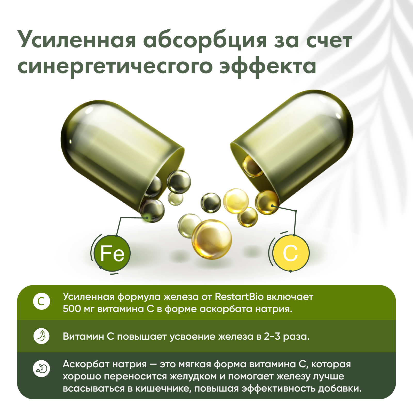 Restartbio, Железо (бисглицинат) + витамин С (аскорбат натрия), капсулы, 120 шт.