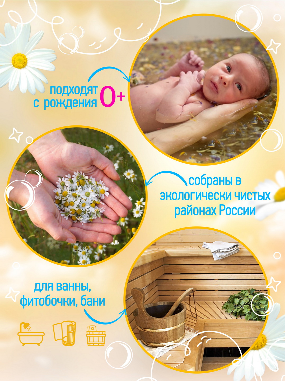 Правильные травы, Сбор для купания детей «Ромашка», 100 г