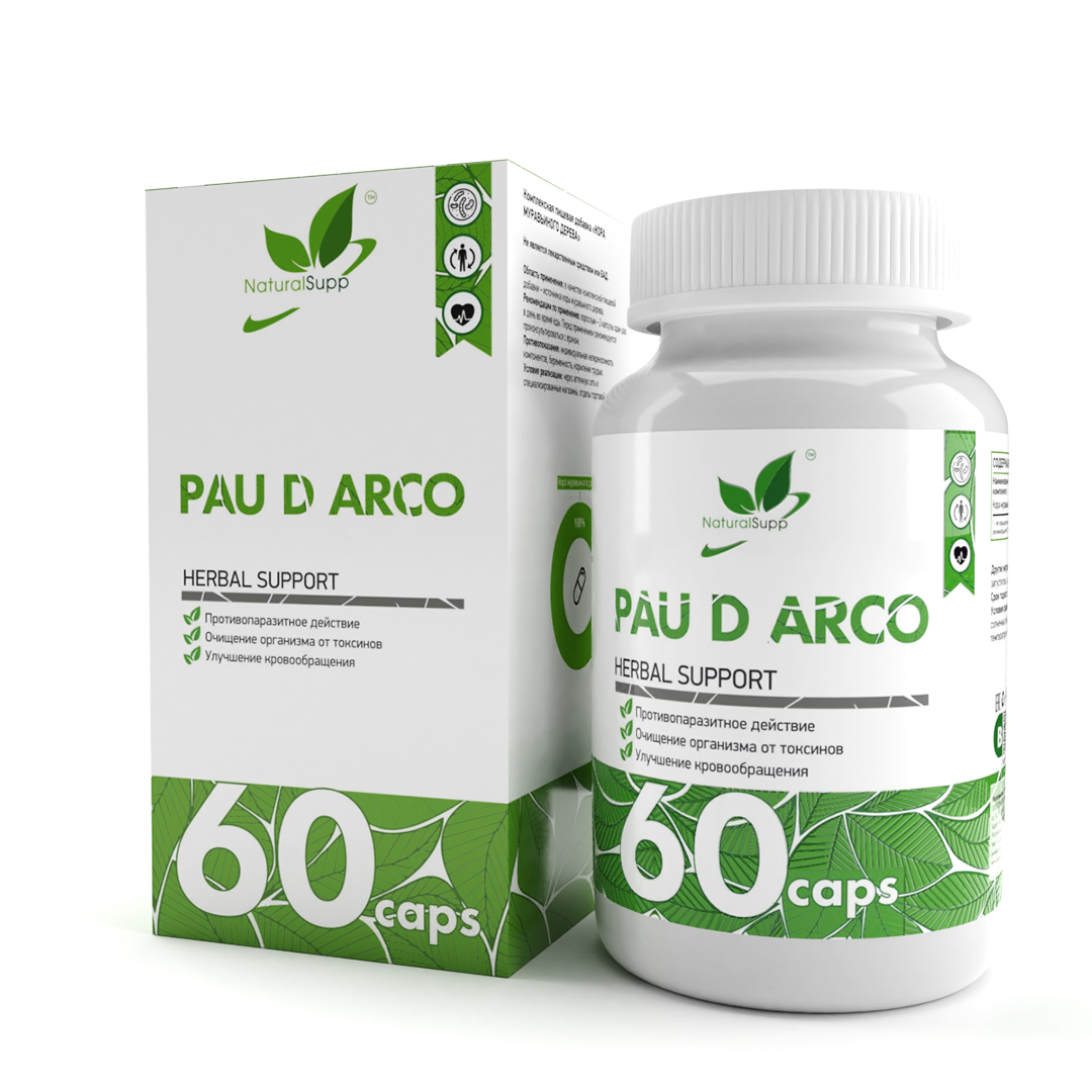 NaturalSupp, Кора муравьиного дерева (Pau D Arco), капсулы, 60 шт.