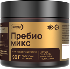 Dietelle, Пребио микс (комплекс пребиотиков), со вкусом клубники, порошок, 90 г