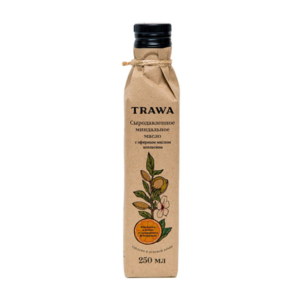 TRAWA, Масло миндальное сыродавленное с эфирами апельсина, 250 мл.