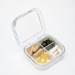 WellMe, Таблетница (органайзер для таблеток, 4 отделения), прозрачный, 1 шт.