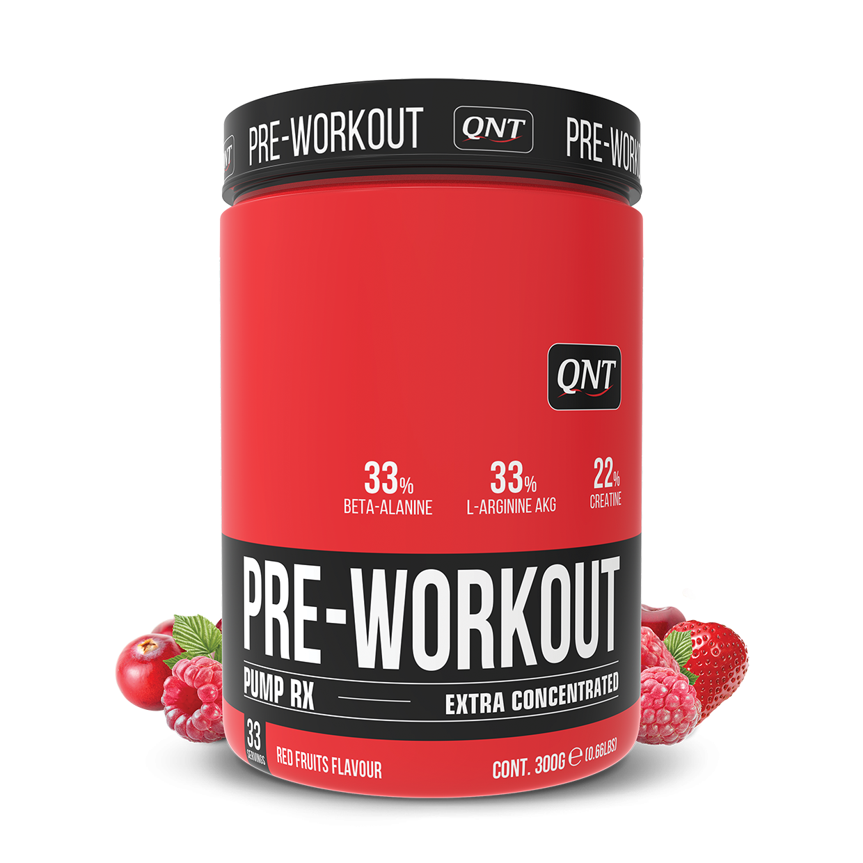QNT, Предтренировочный комплекс «PRE-WORKOUT», со вкусом красных фруктов, порошок, 300 г