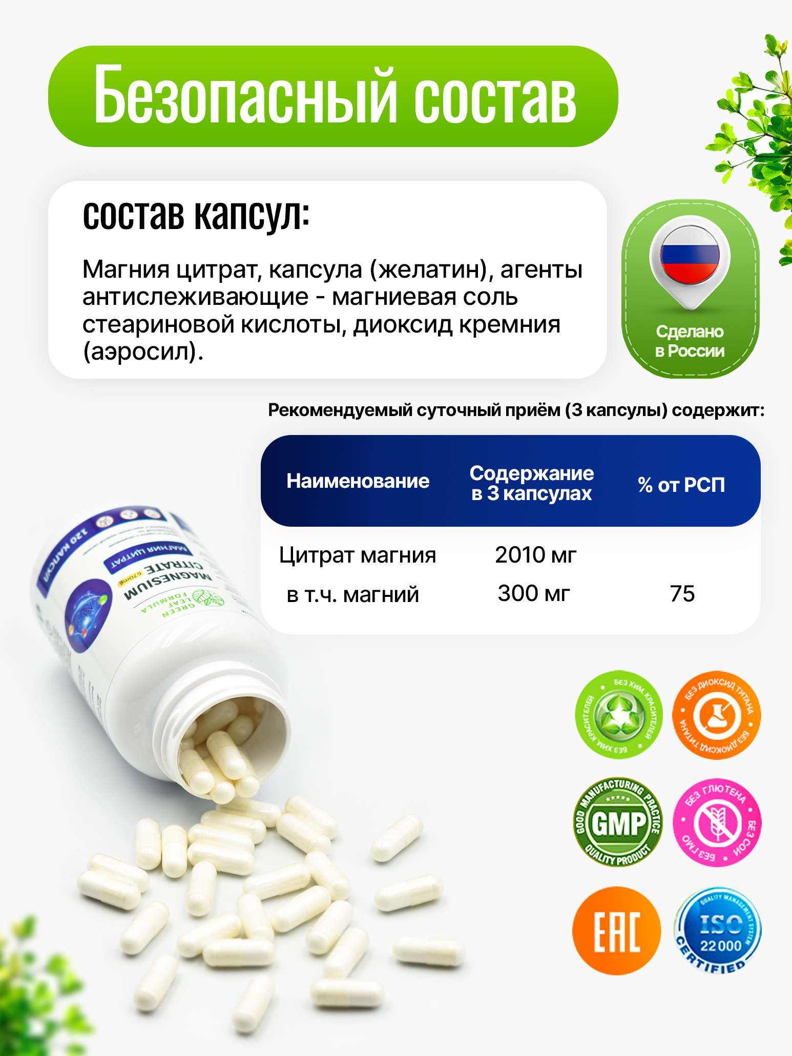 Green Leaf Formula, Магний (цитрат), капсулы 120 шт.