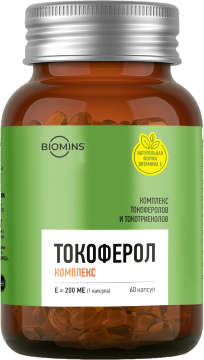 Biomins, Витамин E (комплекс токоферолов и токотриенолов), капсулы, 60 шт.