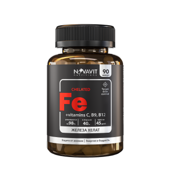 NOVAVIT nutritions, Железо (хелат) + витамины C, B9, B12, капсулы, 90 шт.