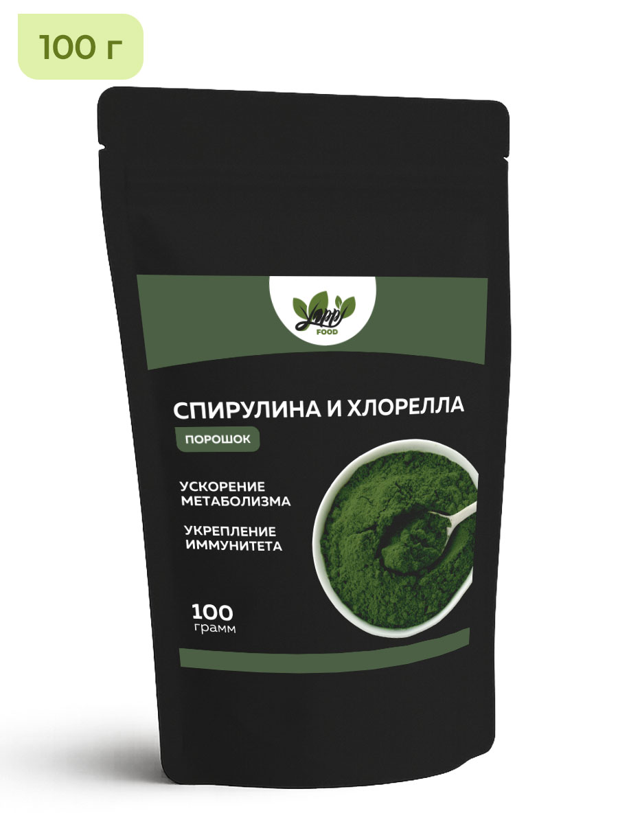 Yappi, Спирулина и хлорелла, порошок, 100 г
