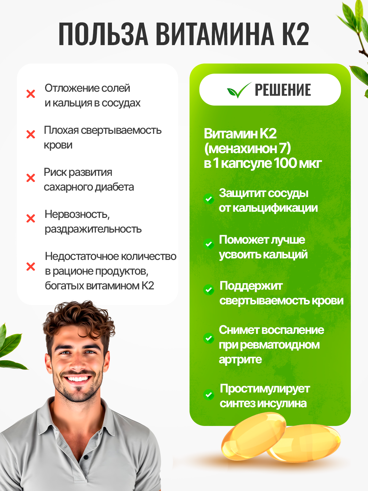 Green Leaf Formula, Витамин D3 (2000 МЕ) + К2 (мк-7), капсулы, 120 шт.