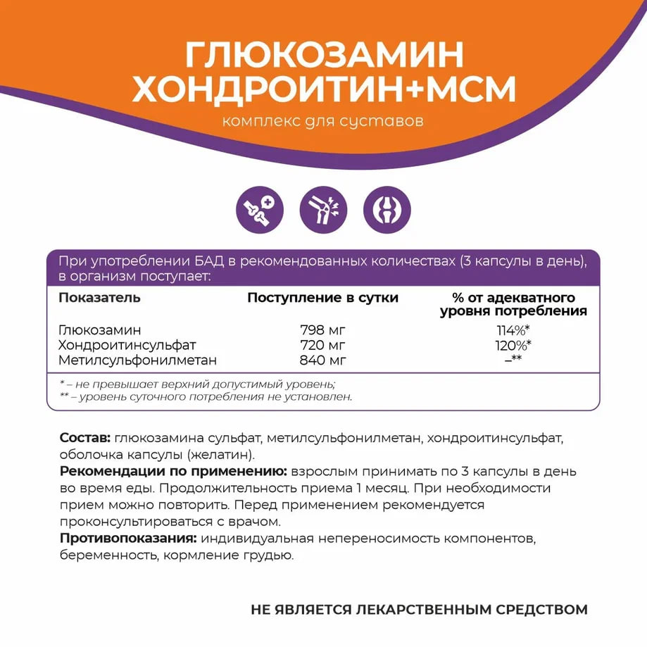 NATURALSPHERE, Глюкозамин Хондроитин МСМ, капсулы, 90 шт.