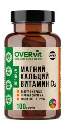 OVERVit, Магний (цитрат)+Кальций (цитрат)+Витамин D3, капсулы, 100 шт.