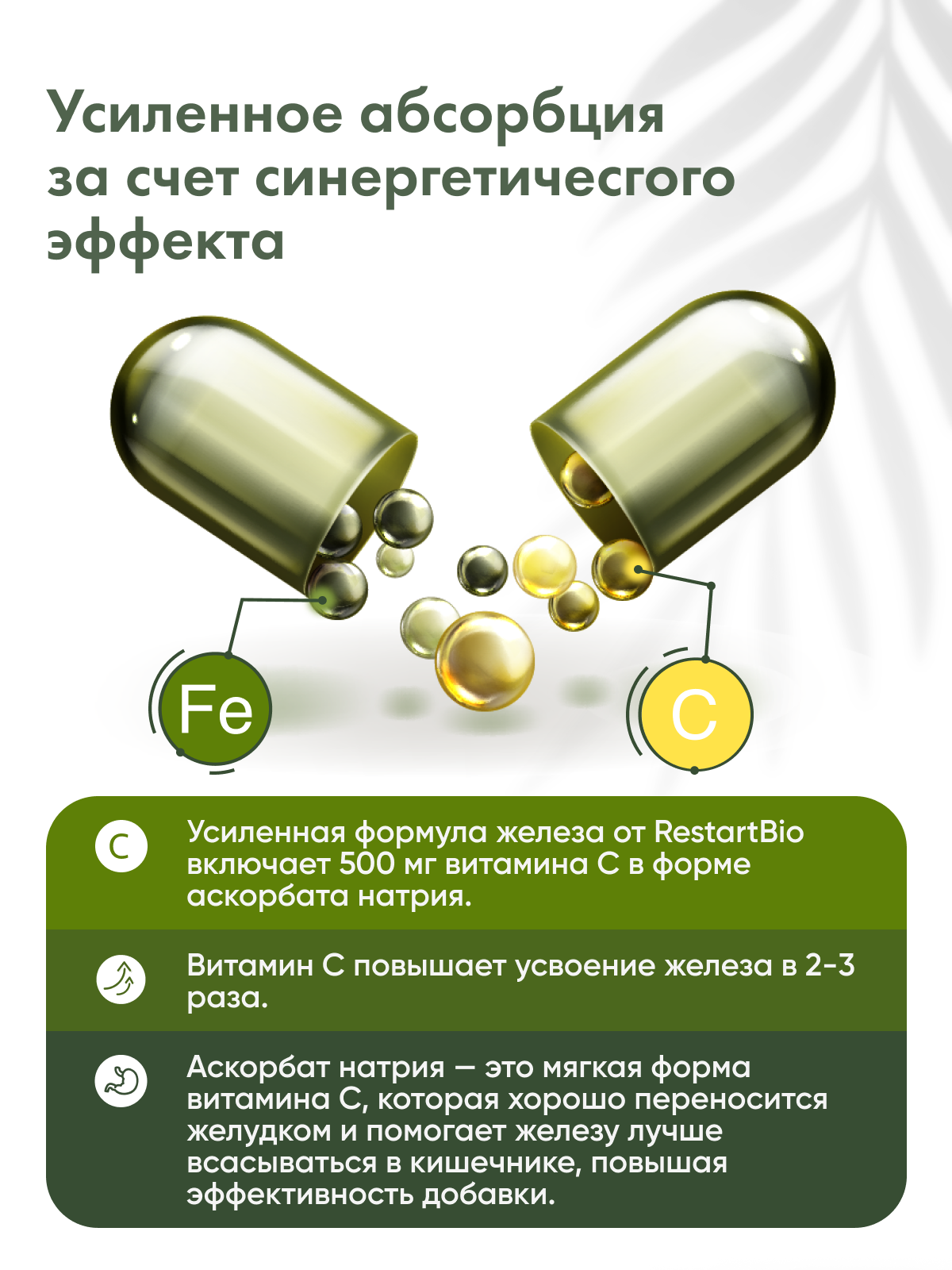 Restartbio, Железо (бисглицинат) + витамин С (аскорбат натрия), капсулы, 120 шт.