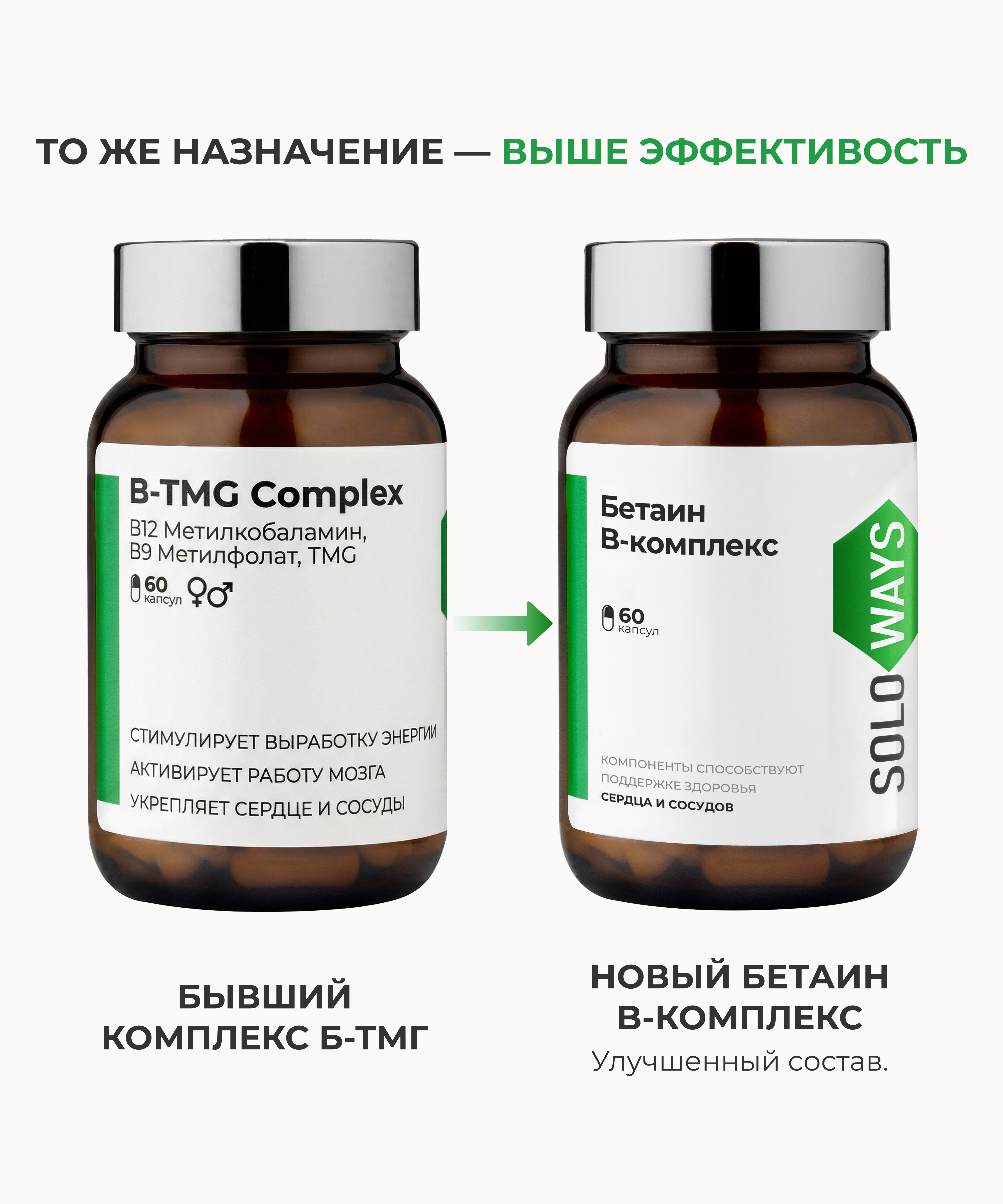 SOLOWAYS, Бетаин В-комплекс (прошлый Б-ТМГ), линия ЭКСПЕРТ, капсулы, 60 шт.