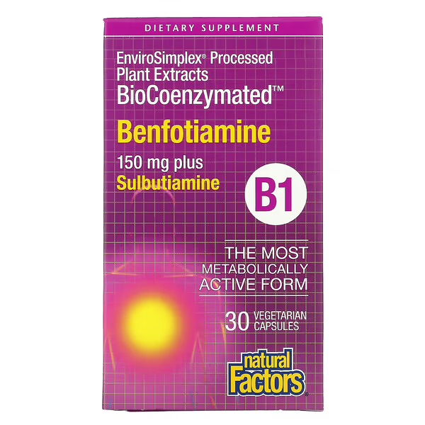 Natural Factors, Витамин B1 (бенфотиамин плюс сульбутиамин), капсулы, 30 шт.