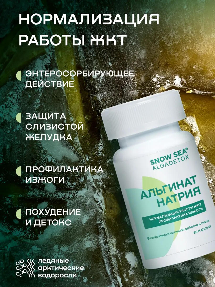 SNOW SEA, Альгинат натрия АЛЬГАДЕТОКС® (для ЖКТ и очищения организма), капсулы, 60 шт.
