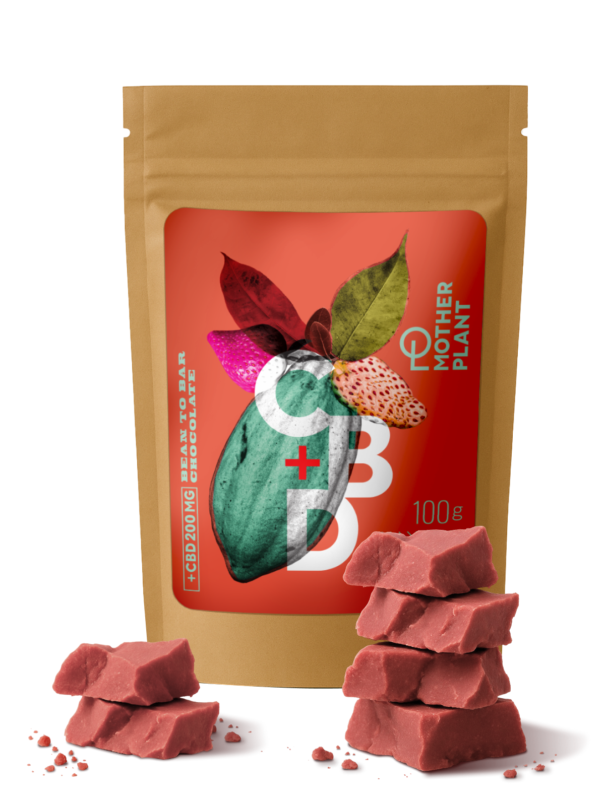 MotherPlant, Белый шоколад с клубникой (35% какао-масла, 200 мг CBD), 100 г