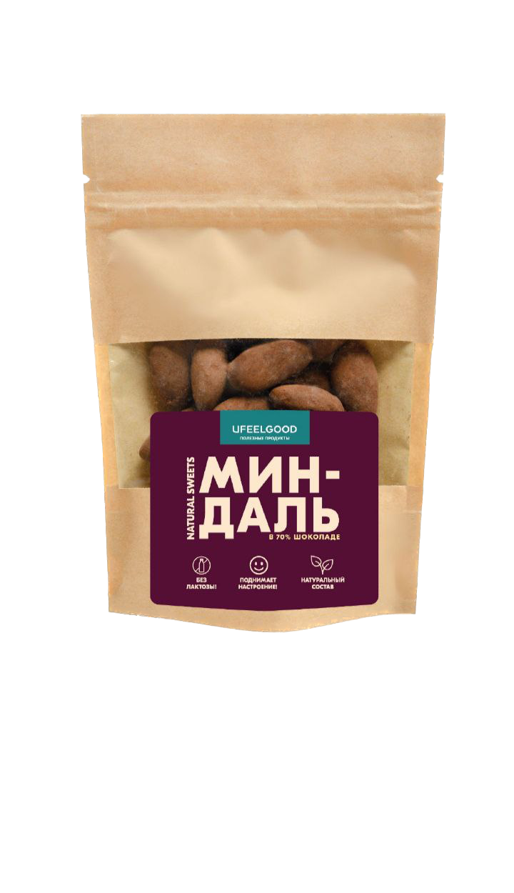UFEELGOOD, Миндаль в тёмном шоколаде, 60 г