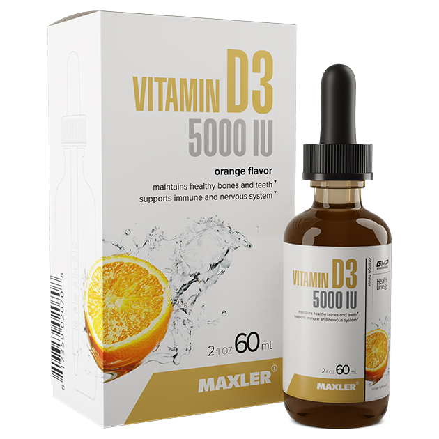 Maxler, Витамин D3 со вкусом апельсина (5000 IU), капли, 60 мл.