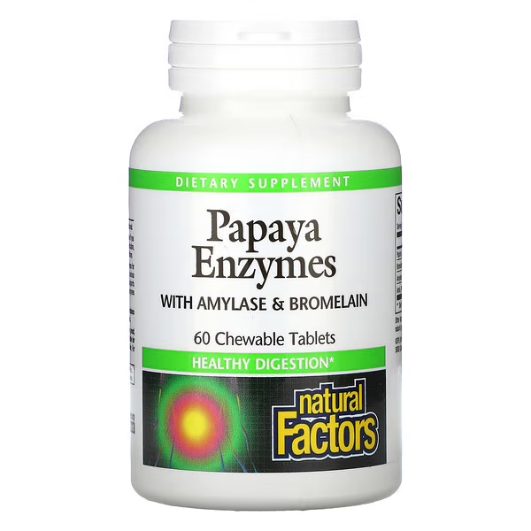 Natural Factors, Энзимы папайи, жевательные таблетки, 60 шт.