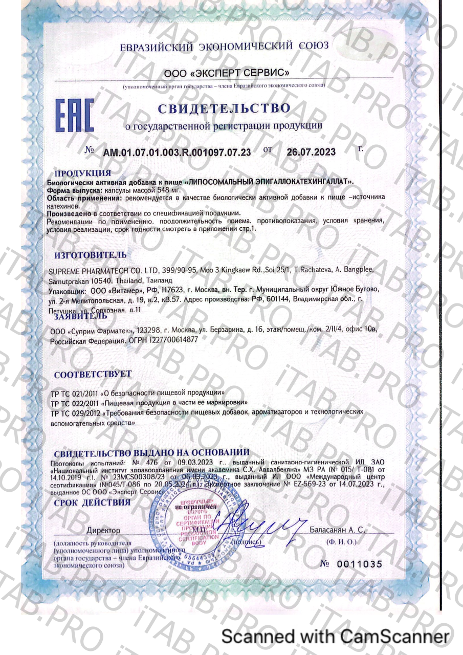 Supreme Pharmatech, Липосомальный эпигаллокатехингаллат, капсулы, 30 шт.