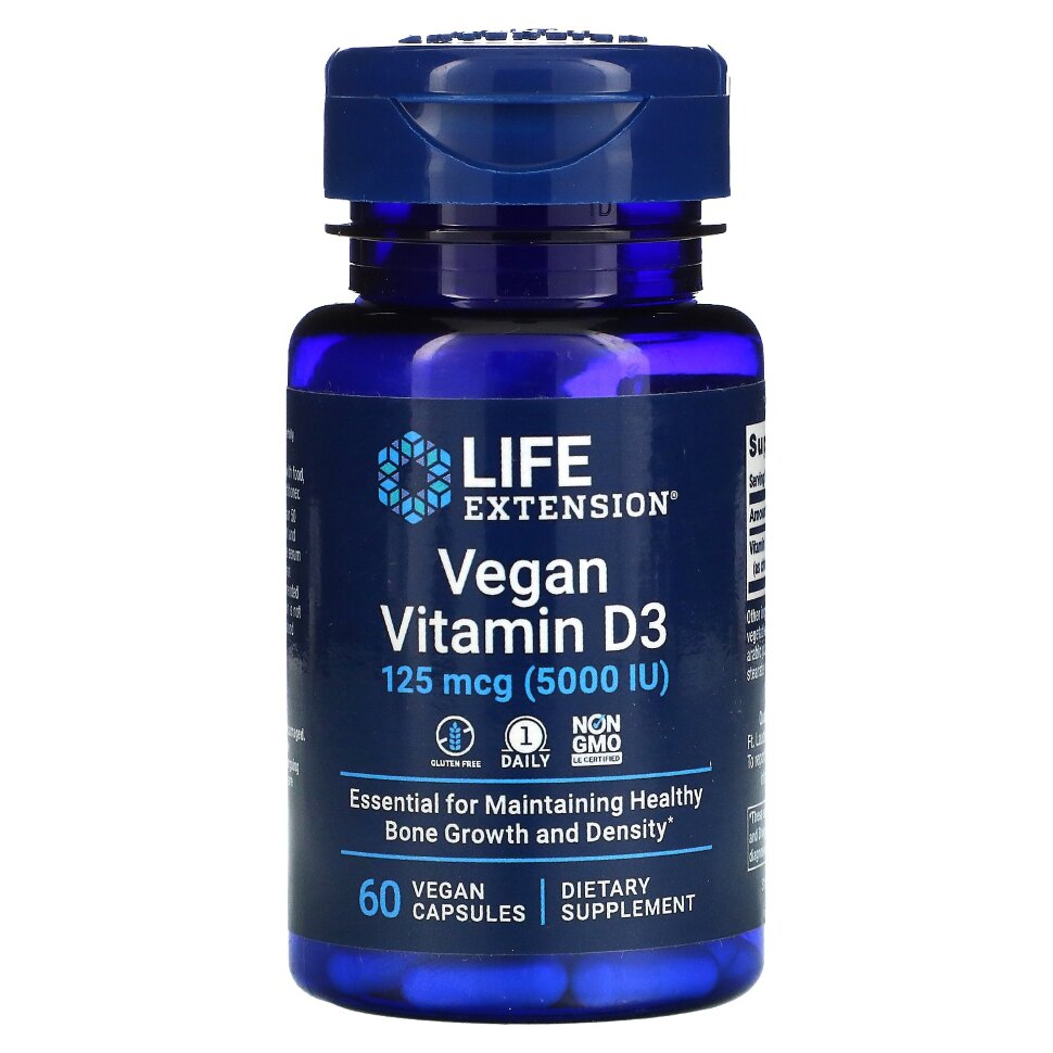 Life Extension, Витамин D3 (5000 МЕ), капсулы, 60 шт.