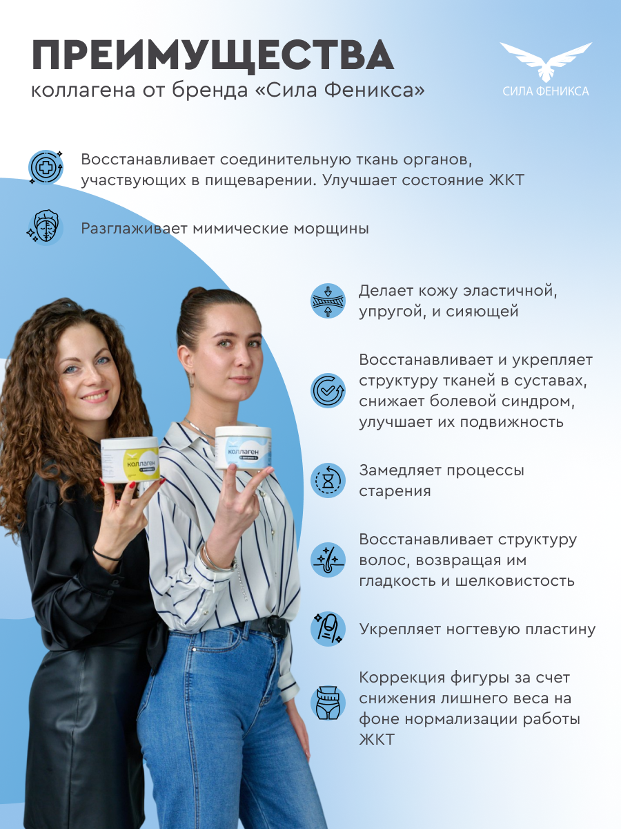 Сила Феникса, Коллаген гидролизованный с витамином C и премиксом витаминов, порошок, 180 г