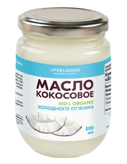 UFEELGOOD, Кокосовое масло холодного отжима пищевое, 500 мл