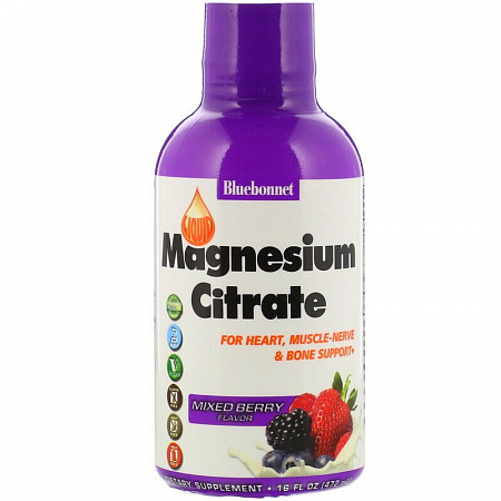 Bluebonnet Nutrition, Магний цитрат со вкусом ягод, жидкость, 472 мл