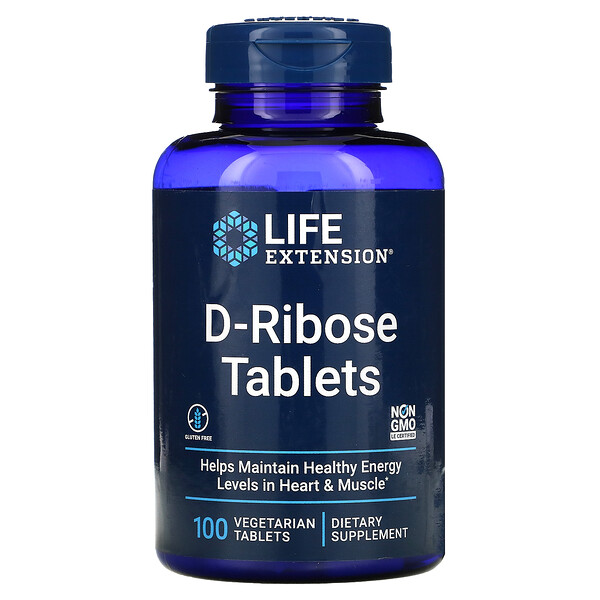Life Extension, D-ribose (для поддержания выработки клеточной энергии), таблетки, 100 шт.