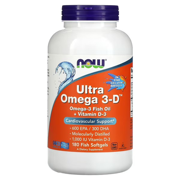 Now Foods, Ultra Омега-3 с витамином Д, капсулы, 180 шт.