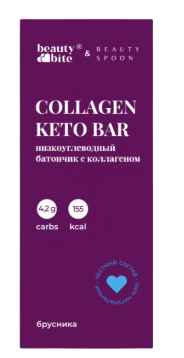 Beauty Diet, Батончик низкоуглеводный с коллагеном и сублимированной брусникой, 35 г