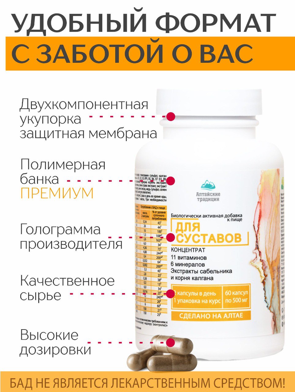 Алтай Простые решения, Концентрат для суставов с экстрактом сабельника и хондроитином +11 витаминов и 6 минералов, капсулы, 60 шт.