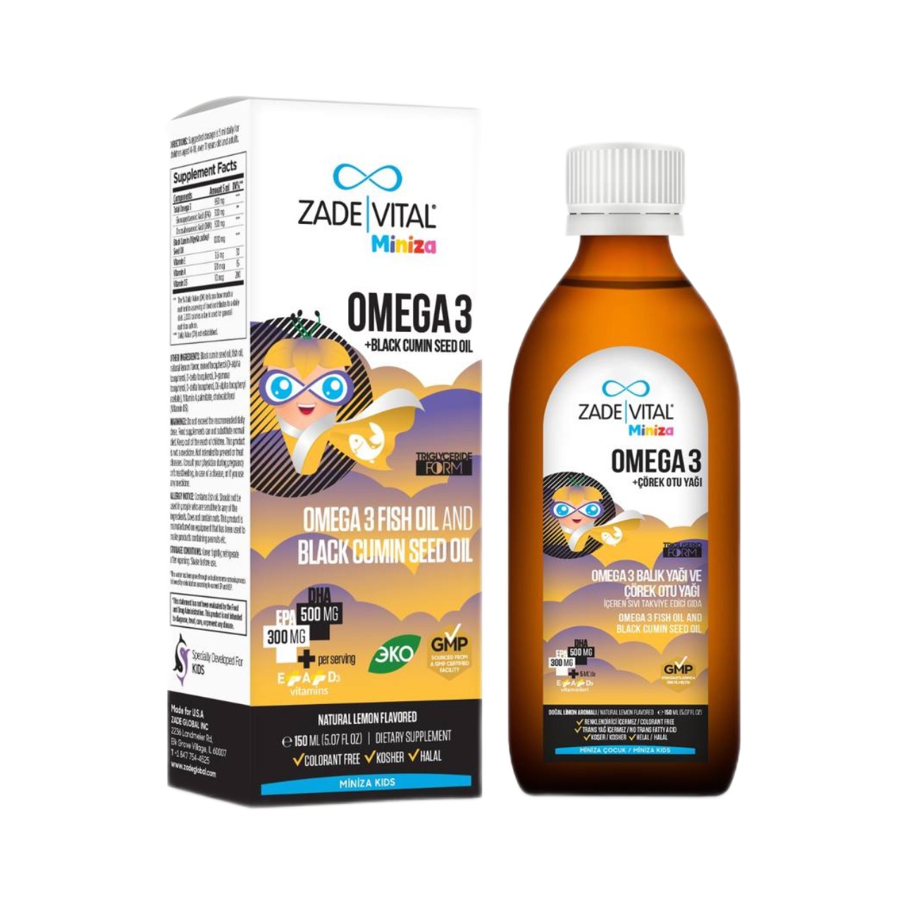Zade Vital, Миниза (Омега-3 рыбий жир и масло черного тмина), жидкость, 150 мл