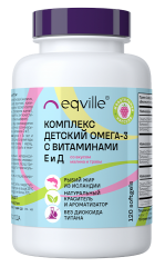 Eqville, Комплекс детский Омега-3 с витаминами Е и Д (малина и травы), капсулы, 120 шт.