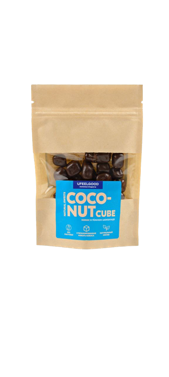 UFEELGOOD, Конфеты «Кокосовые кубики» в шоколаде (на растительном сырье), 60 г