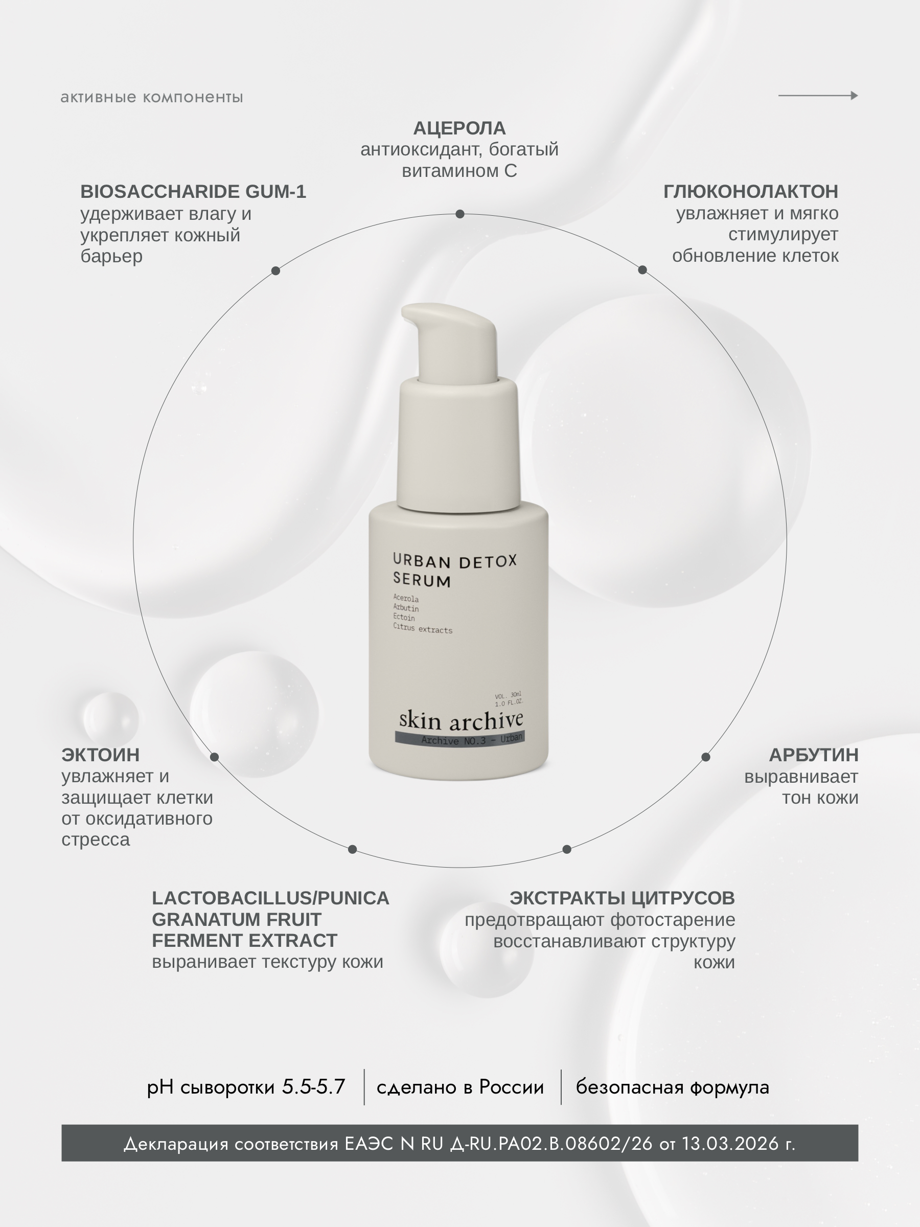 skin archive, Восстанавливающая сыворотка для лица Urban Detox Serum для ежедневной защиты и сияния кожи, 30 мл