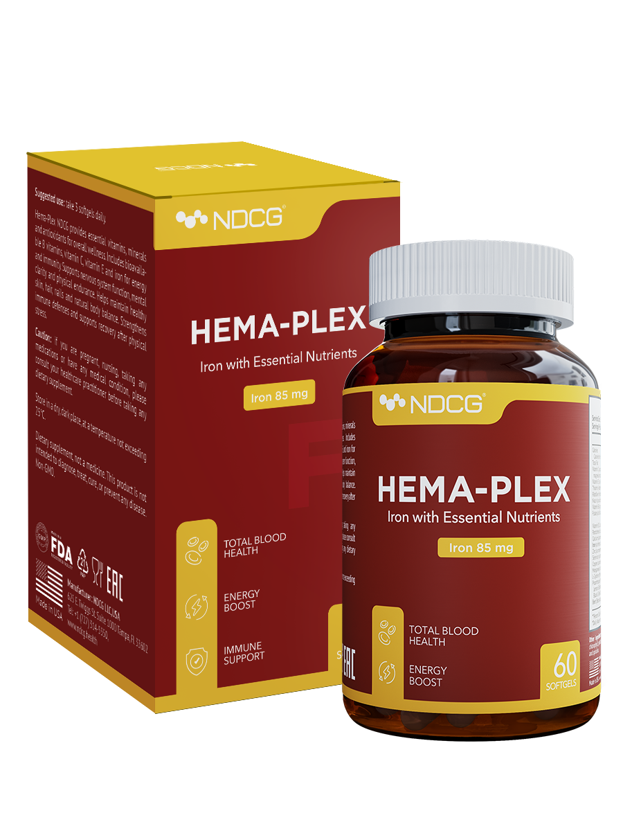 NDCG, Hema-Plex, витаминный комплекс с железом, капсулы, 60 шт.